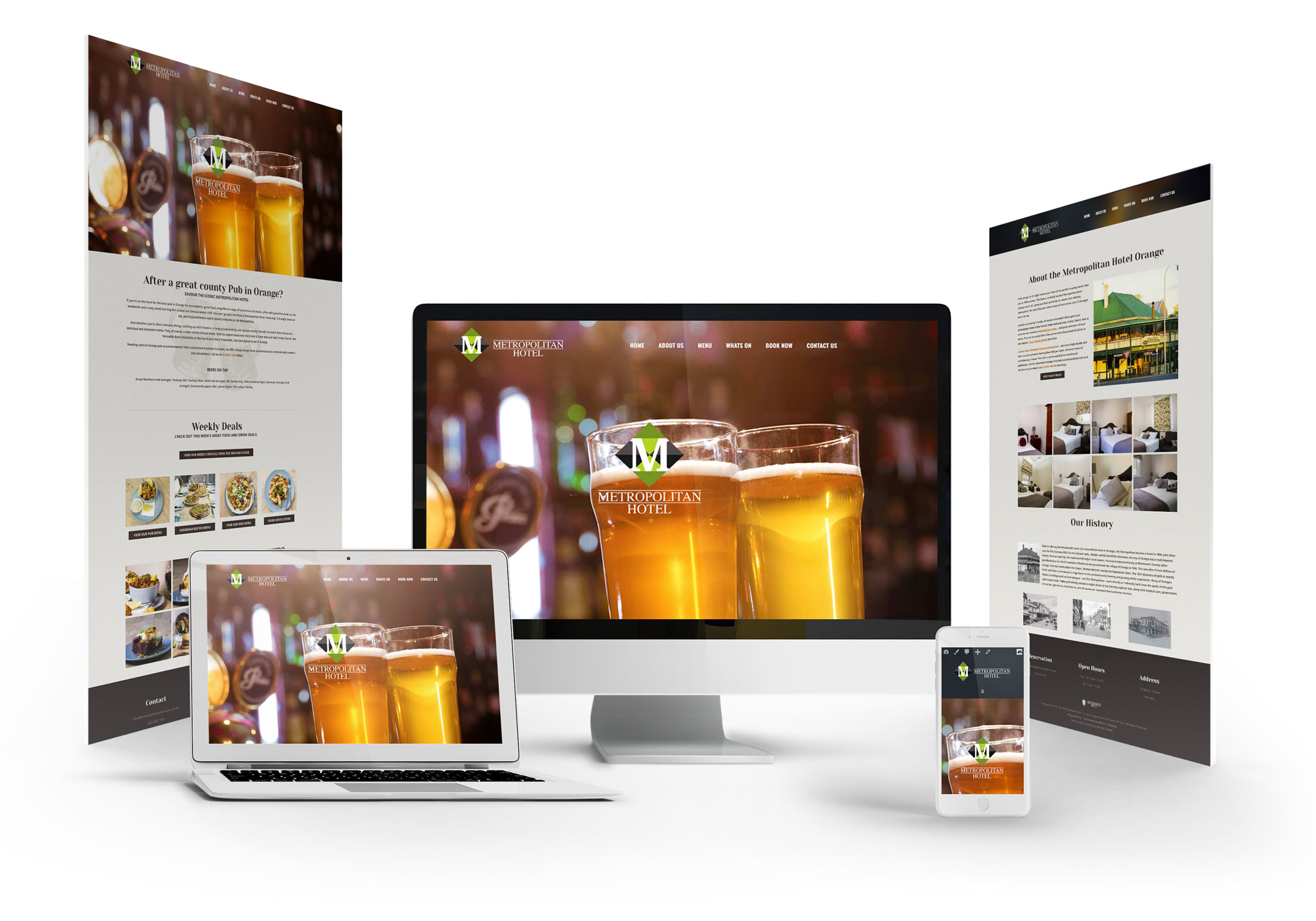 Metropolitan Hotel Orange website on desktop, laptop, tablet and smart phone devices