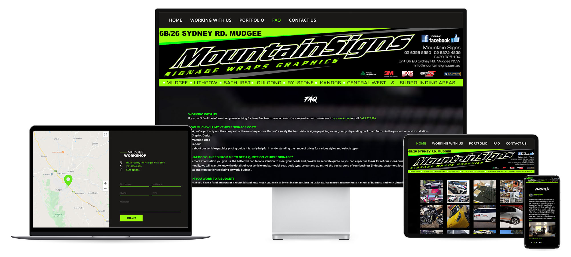 Mountain Signs website on desktop, laptop, tablet and smart phone devices