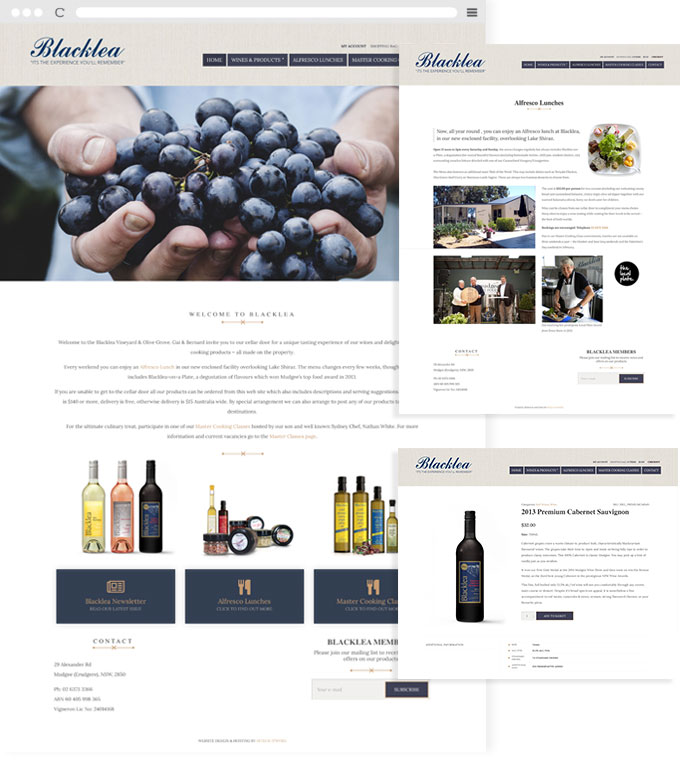 Screenshot of Blacklea vineyard website