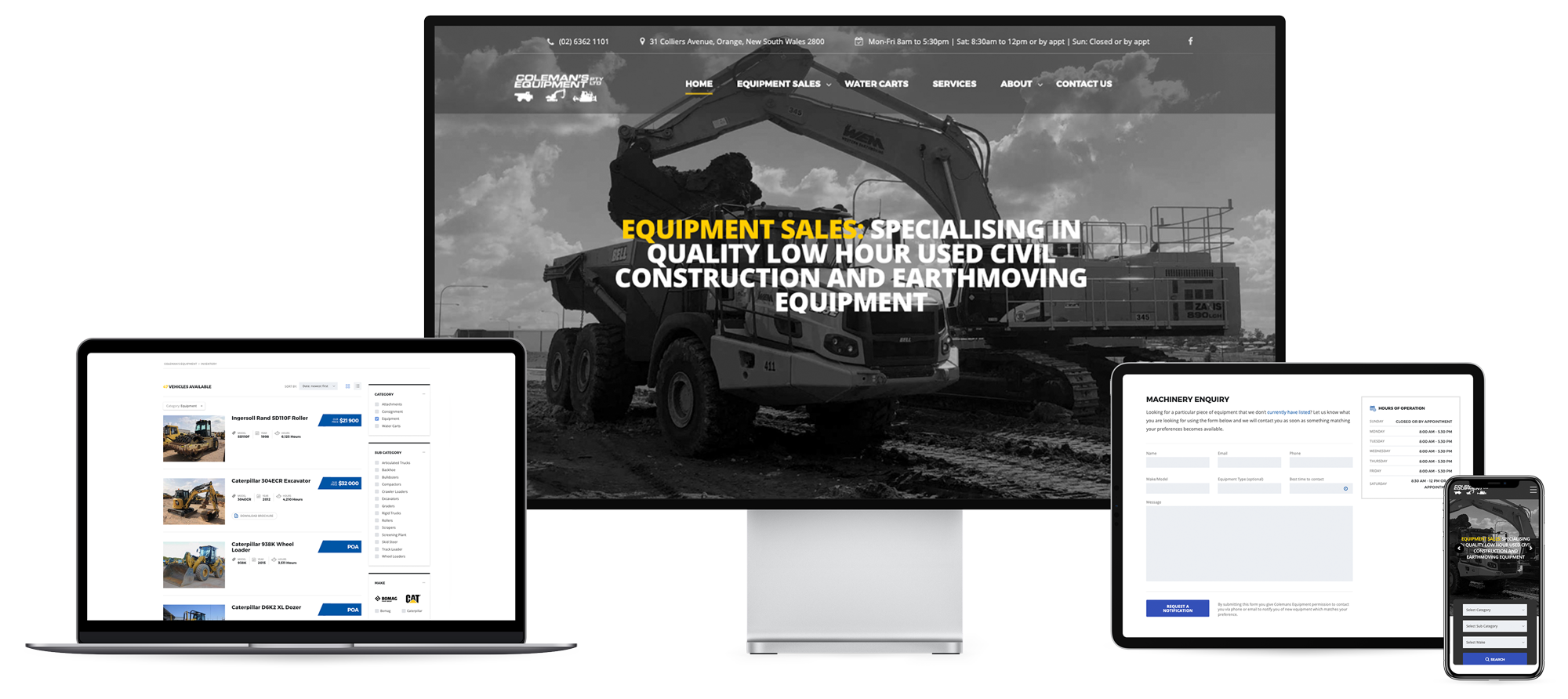 Coleman's Equipment Pty Ltd Central West website on desktop, laptop, tablet and smart phone devices