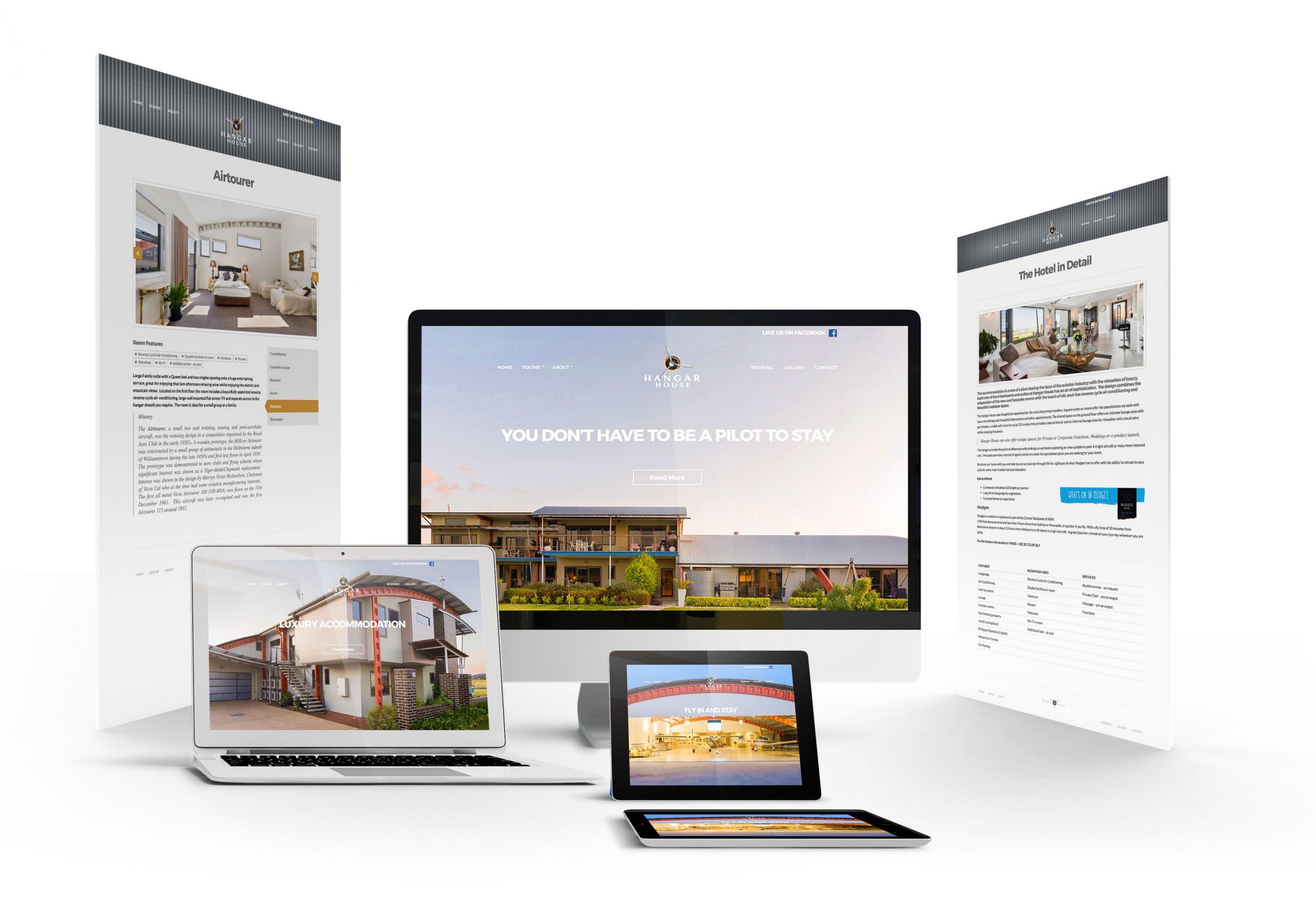 Hangar House website on mobile responsive layouts and devices